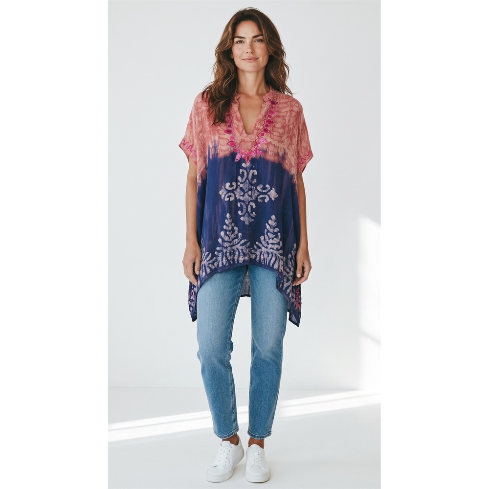 Shoreline Wear Women Pink Blue TieDye Batik Tunic Sequin Plus Size OS 115658-D